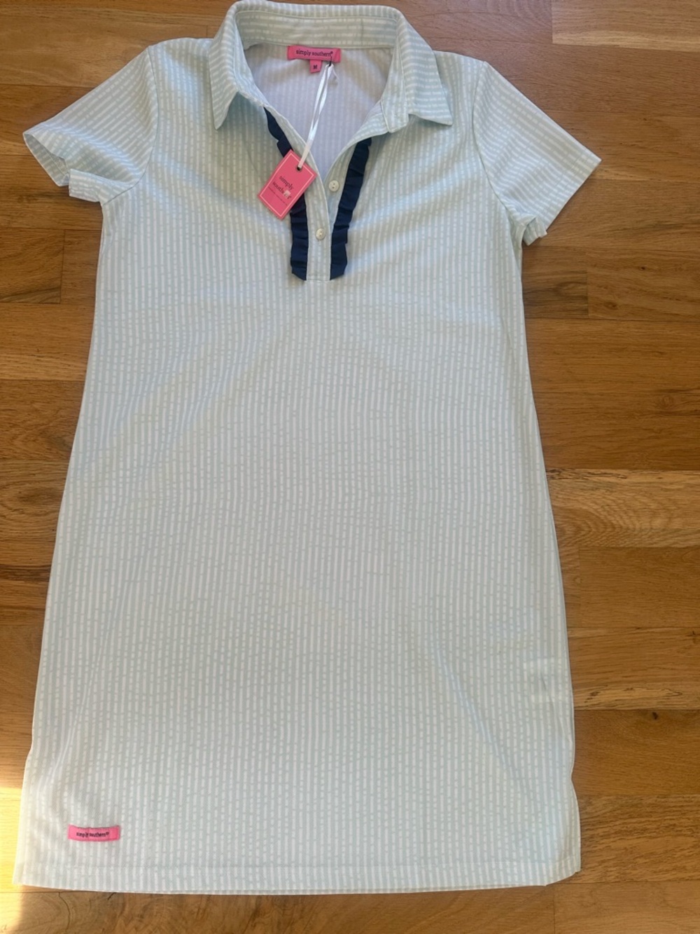 Simply Southern Mint Polo Dress with Navy Ruffle Placket